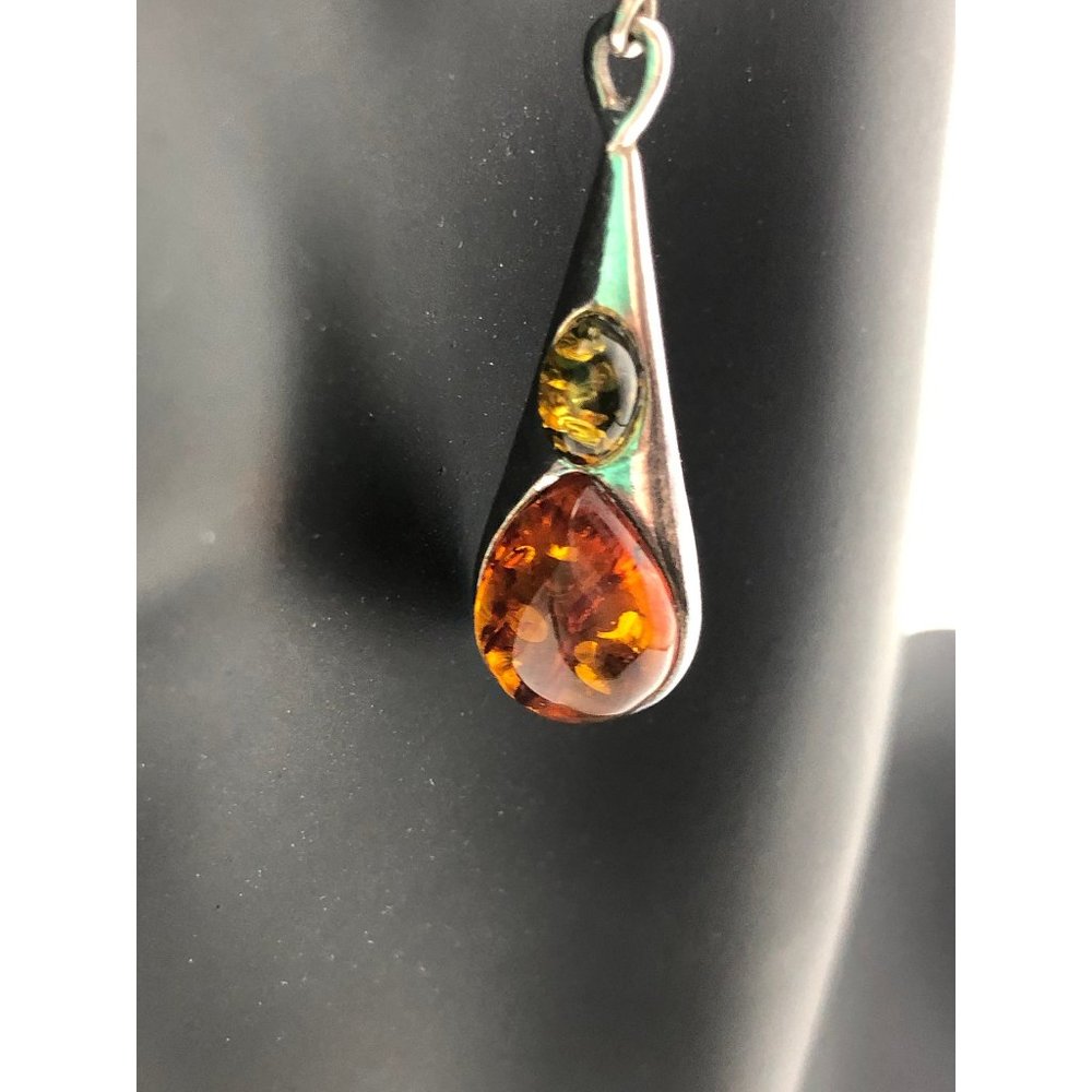 silver and amber dangle earrings